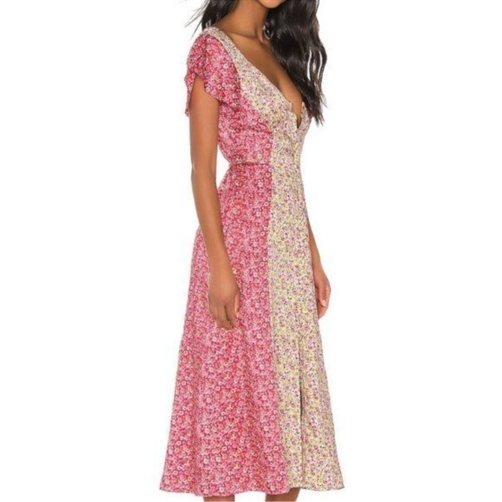 Cinq à Sept Pink and Cream Floral Midi Dress